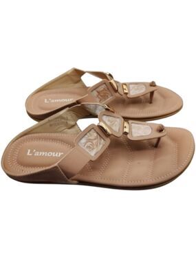 L’amour EU 39 Tan Marbled Stone Luxe Thong Sandals